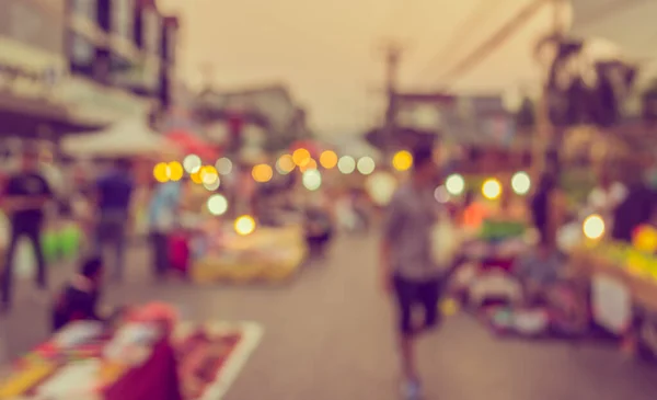 Imagem Borrão Tom Vintage Mercado Noturno Rua Com Bokeh Para — Fotografia de Stock