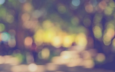 Bokeh 'in arka plan kullanımı için gündüz vakti bahçedeki yürüyüş yolunun soyut bulanık görüntüsü. (Klasik ton))