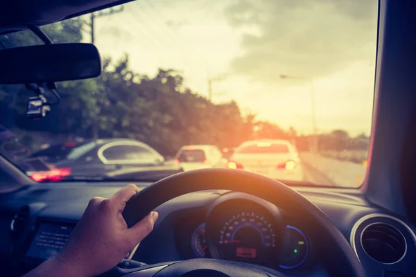 Vintage Toonbeeld Van Mensen Rijden Auto Dag Tijd Voor Achtergrondgebruik — Stockfoto