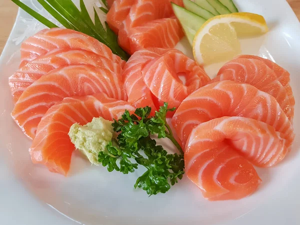Fresh Salmon Sliced White Dish — Stock Photo, Image