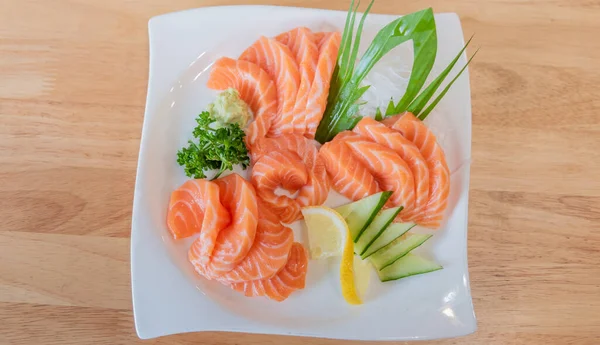 Image Japanese Cuisine Raw Fresh Salmon Sashimi Sliced White Dish — Stock Photo, Image