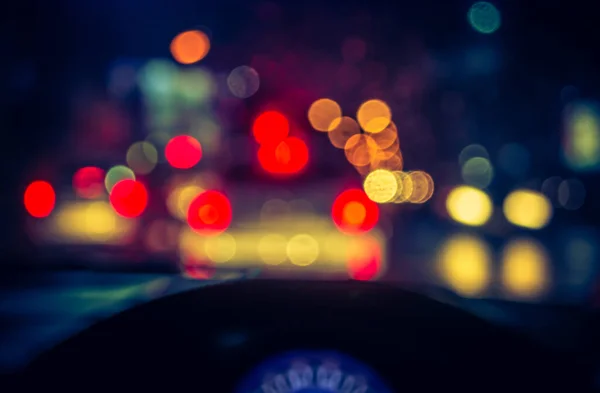 Vintage Tone Blur Image Cars Bokeh Lights Raining Night Time — стоковое фото