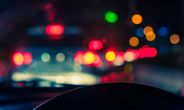 Vintage Tone Blur Image People Driving Car Raining Night Time — стоковое фото