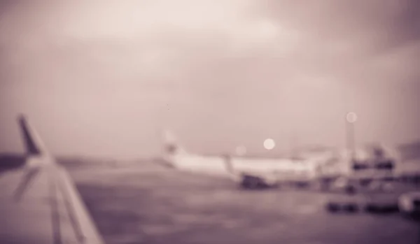 Immagine Astratta Sfocata Dell Aeroplano Interno Vedere Pista Aeroporto Uso — Foto Stock