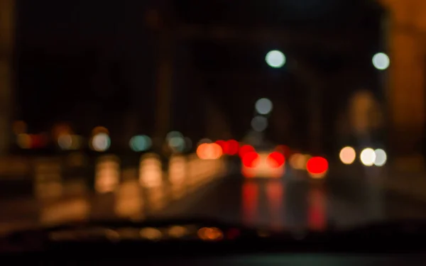 Vintage Toon Vervagen Beeld Van Binnen Auto Met Bokeh Lichten — Stockfoto