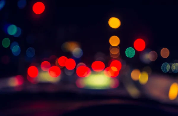 Suddig Bild Inuti Bilar Med Bokeh Ljus Med Trafikstockning Natten — Stockfoto