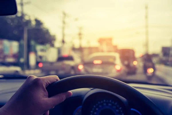 Vintage Toonbeeld Van Mensen Rijden Auto Dag Tijd Voor Achtergrondgebruik — Stockfoto