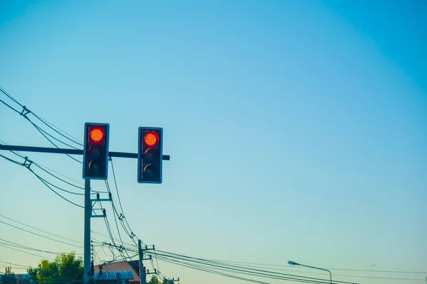 Bild Trafikljuset När Det Röda Ljuset Tänds Betyder Symbolisk För — Stockfoto