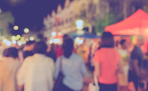 Imagem Borrão Tom Vintage Mercado Noturno Rua Com Bokeh Para — Fotografia de Stock