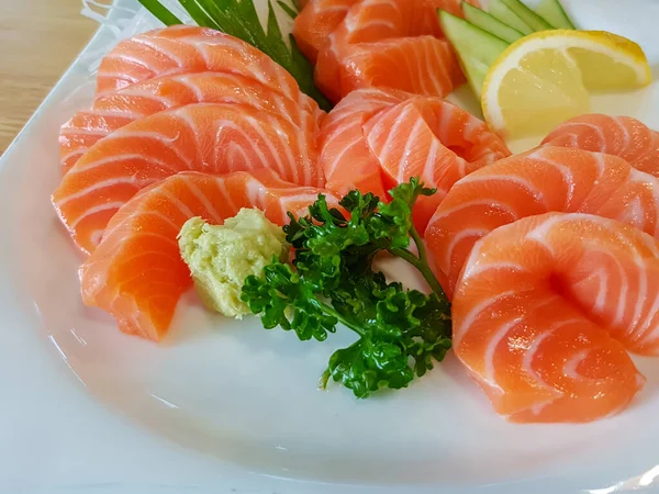 Fresh Salmon Sliced White Dish — Stock Photo, Image