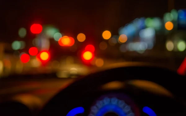Rozmyty Obraz Osób Jeżdżących Samochodem Nocy Celu Wykorzystania Tła Zrób — Zdjęcie stockowe