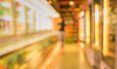 Süpermarketin bulanık görüntüsü ve arka plan kullanımı için çeşitli ürünler. (Klasik ton))