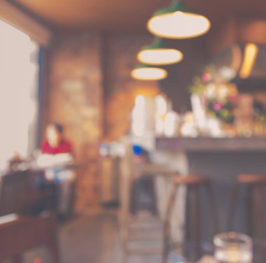 Kafeterya soyut bulanık arkaplan ve Bokeh resmi. (Klasik ton))