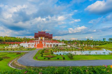 Ho kham luang (Royal Pavilion) northern Thai style building in Royal Flora International Horticulture Exposition(Ratchaphreuk)in Chiang Mai,Thailand.