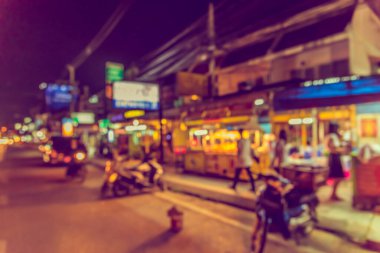 Soyut Görüntü Gıda Mağazası 'nın görüntüsü. Arka plan kullanımı için Bokeh ile birlikte gece pazarında. (Klasik ton))