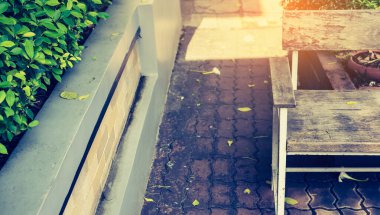 Sonbahar parkındaki bank görüntüsü.