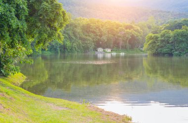 Göl kenarındaki dağ manzaralı beyaz ev..