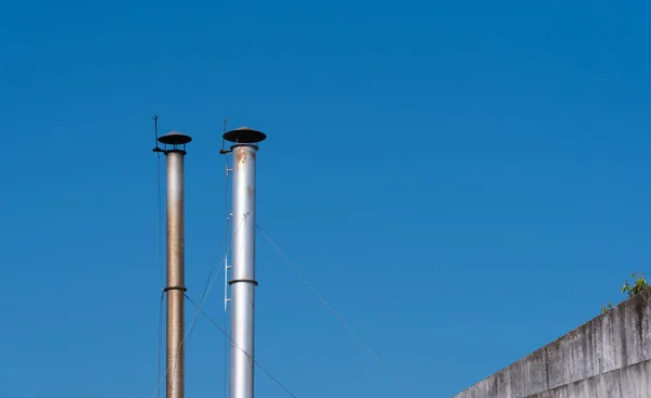 Beeld Van Ketel Schoorsteen Met Bliksemafleider Dag Tijd — Stockfoto