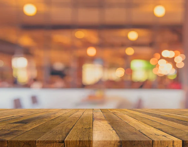 Houten Tafel Coffee Shop Wazig Achtergrond Met Bokeh Afbeelding Vintage — Stockfoto