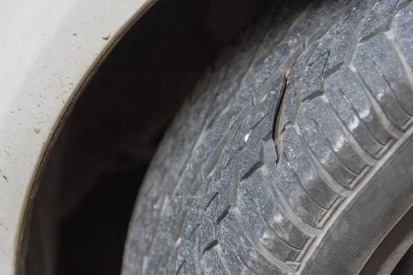 Image Damage Tire See Deep Hole Surface Wheel — Stock Photo, Image