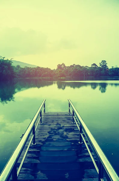 Immagine Tono Vintage Ponte Molo Acciaio Inox Sul Lago Vedere — Foto Stock