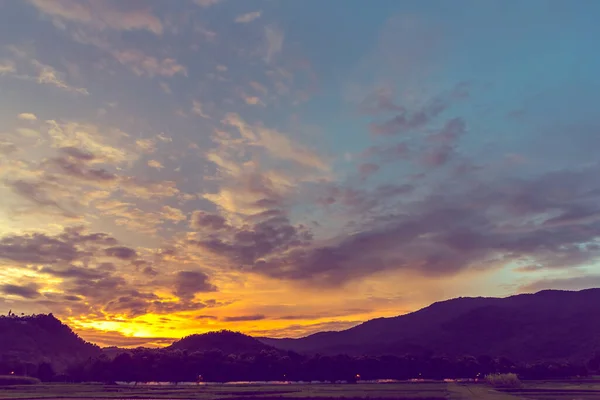 Silhouette Shot Image Mountain Sunset Sky Background Vintage Tone — Stock Photo, Image