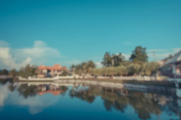 Ton Vintage Flou Image Propriété Sur Bord Lac Ciel Bleu — Photo