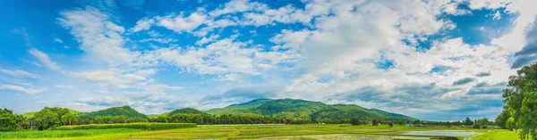 Panorama Image Blue Sky Mountain Background Doi Suthep Chiang Mai — Stock Photo, Image