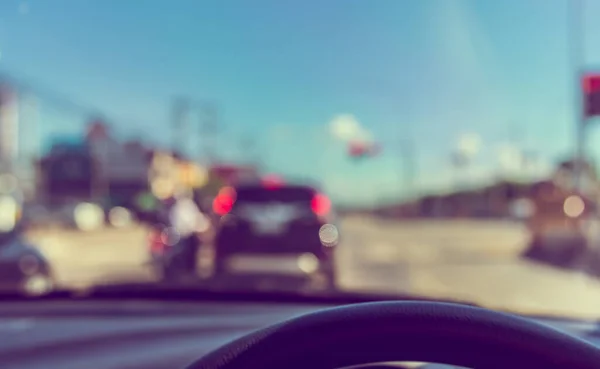 Vintage Tone Blur Image People Driving Car Day Time Background — Stock Photo, Image
