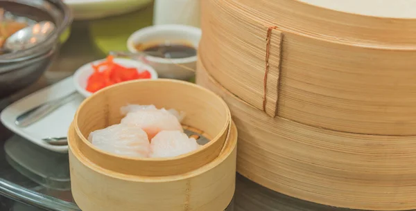 Immagine Del Famoso Cibo Cinese Hagao Dim Sum Nel Cestino — Foto Stock