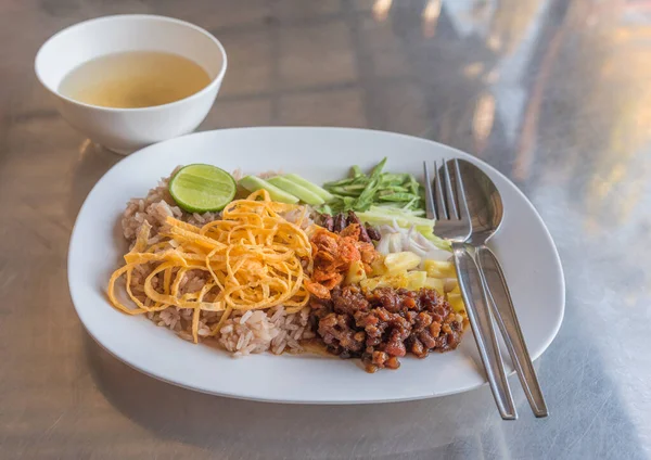 Image Thailand Street Food Khao Khluk Kapi Riz Mélangé Pâte — Photo