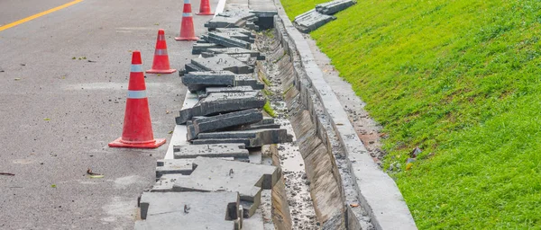 Image Sewage Drainage Road Fixing Line Day Time — Stock Photo, Image