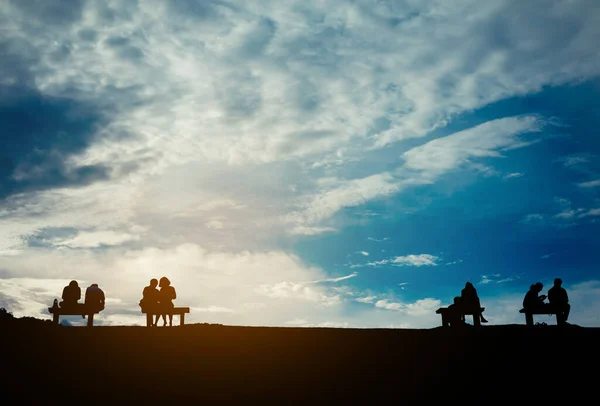 Immagine Silhouette Tono Vintage Persone Hanno Attività All Aperto Tempo — Foto Stock