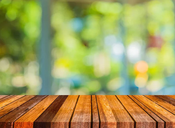 Tomma Trä Bord Och Suddigt Vardagsrum Bakgrund — Stockfoto