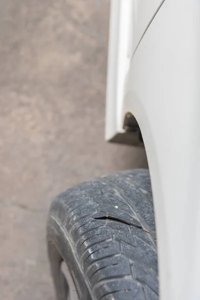 Image Damage Tire See Deep Hole Surface Wheel — Stock Photo, Image