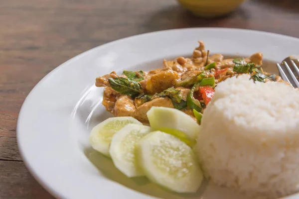 Imagen Cerdo Frito Con Curry Rojo Leche Coco Panaeng Servir — Foto de Stock