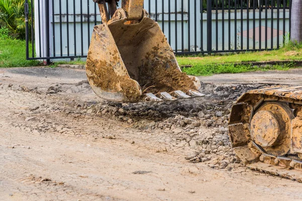 Obraz Koparki Samochód Naprawy Drogi Ciągu Dnia Wykorzystania Tle Vintage — Zdjęcie stockowe