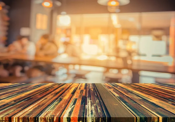 Vintage Ton Bild Von Holz Tisch Und Café Verschwimmen Hintergrund — Stockfoto