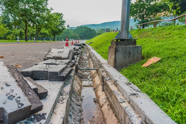 Image Sewage Drainage Road Fixing Line Day Time — Stock Photo, Image