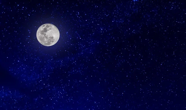 Long Exposure Shot Image Beautiful Full Moon Blue Sky Stars — Stock Photo, Image