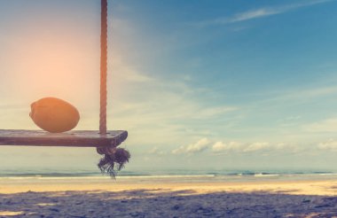 vntage ton görüntü hindistan cevizi deniz kenarında salıncak.