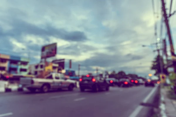 Imagen Tono Vintage Borroso Bokeh Calle Con Luces Colores Hora — Foto de Stock