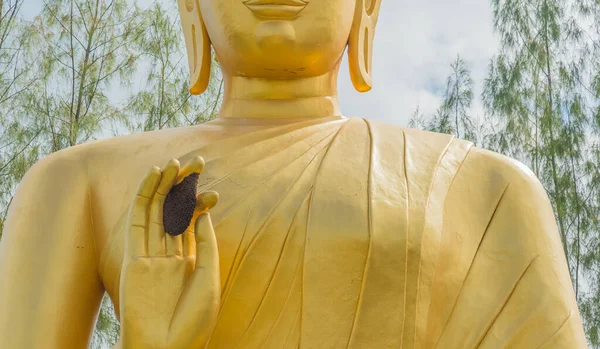 Image Nid Abeille Sur Main Statue Bouddha — Photo