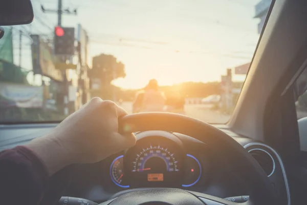 Vintage Toonbeeld Van Mensen Rijden Auto Dag Tijd Voor Achtergrondgebruik — Stockfoto