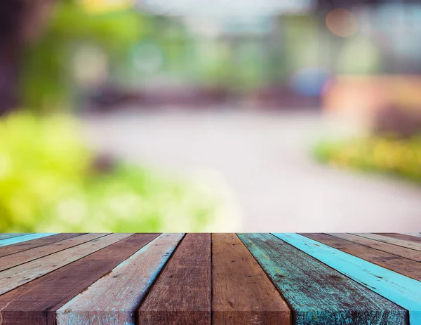 Empty Wood Table Vintage Tone Blurred Coffee Shop Background — Stock Photo, Image