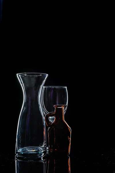 Low Key Photography Shot Image Two Different Glass Bottle — Stock Photo, Image