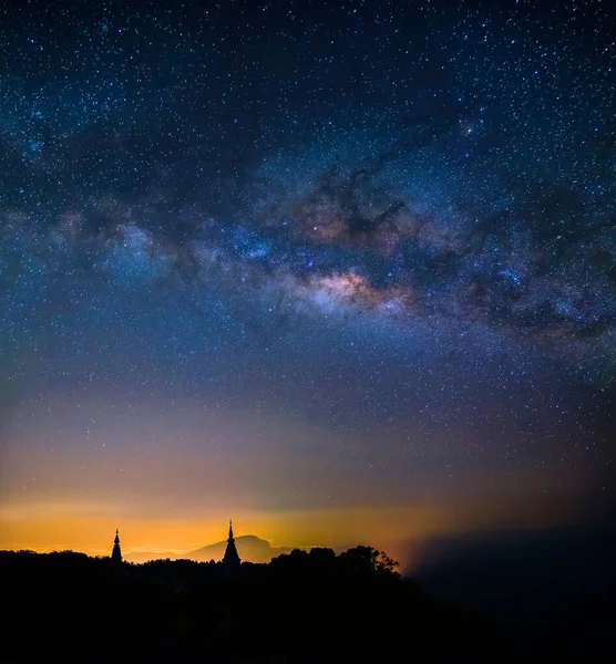 Longa Exposição Tiro Imagem Céu Azul Bonito Estrelas Forma Leitosa — Fotografia de Stock