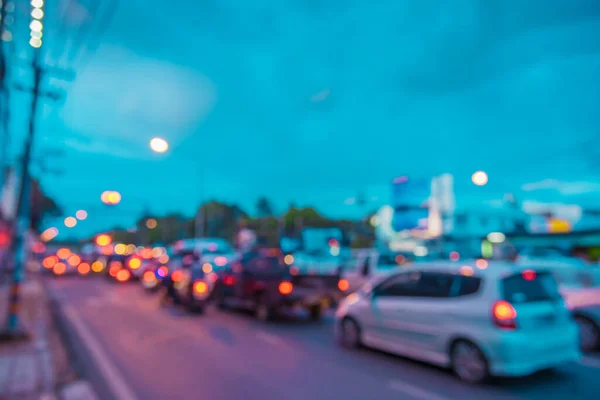 Vintage Tone Image Blur Car Road Evening Time Background Usage — Stock Photo, Image