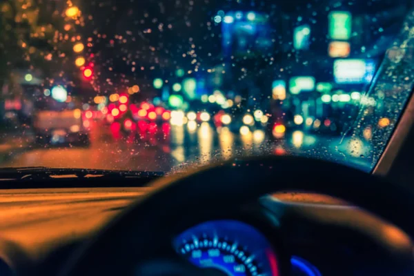 Vintage Tono Borroso Imagen Las Personas Que Conducen Coche Noche Imagen De Stock