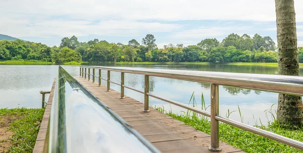 Ponte Molo Acciaio Inox Lago Costanza Vedere Montagna — Foto Stock